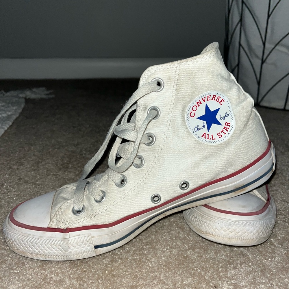 Converse High Top Sneakers in White with Red and Blue Accents